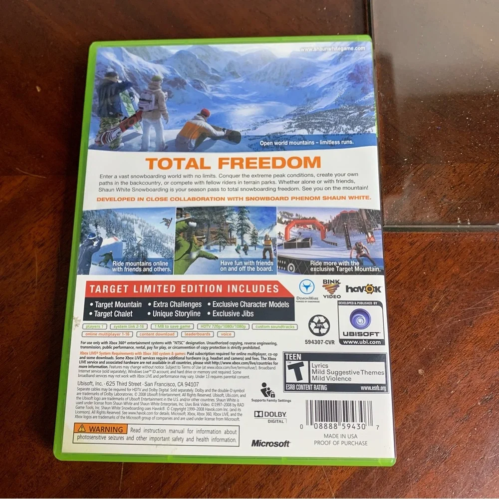XBox 360 Target Limited Edition Shaun White Snowboarding Video Game